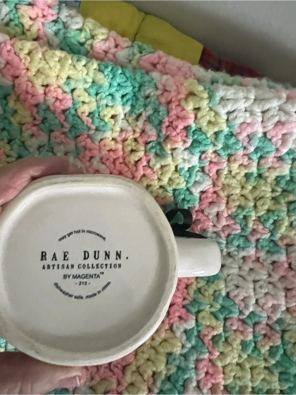 Rae Dunn White Mug with Pale Blue Floral Design - calm